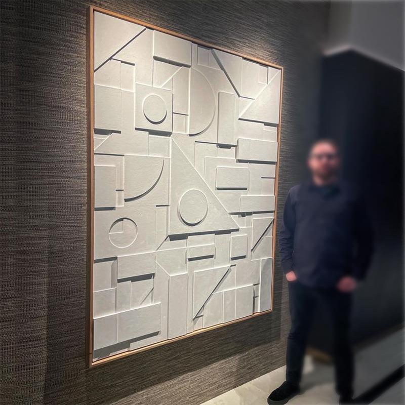客厅浮雕装饰画现代简约高档竖版玄关立体画单幅白色壁挂画抽象画
