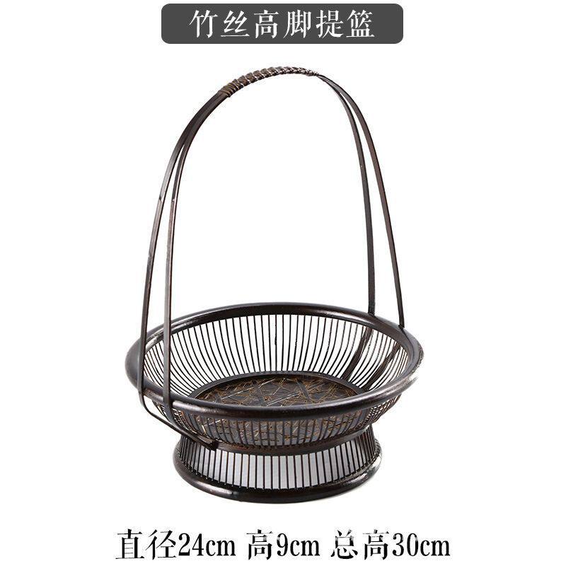 竹制装饰摆件竹编篮子中式古风手提花架篮子花器提篮收纳插花果篮