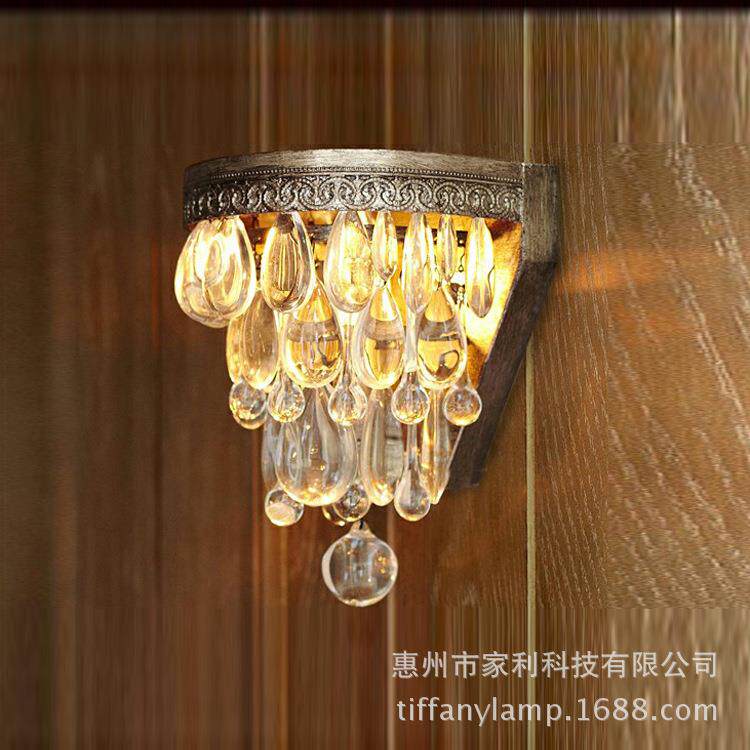 厂家直供美式乡村水晶晶莹葡萄水滴复古壁灯蜡烛卧室风格创意款