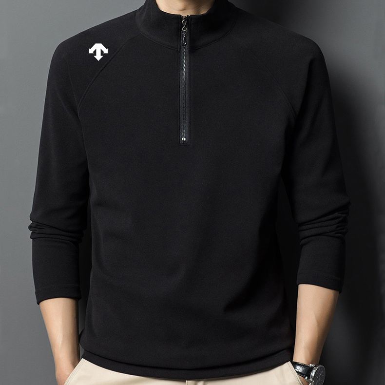 【折扣特区】秋季双面德绒半高领拉链卫衣男士纯色套头打底衫上衣