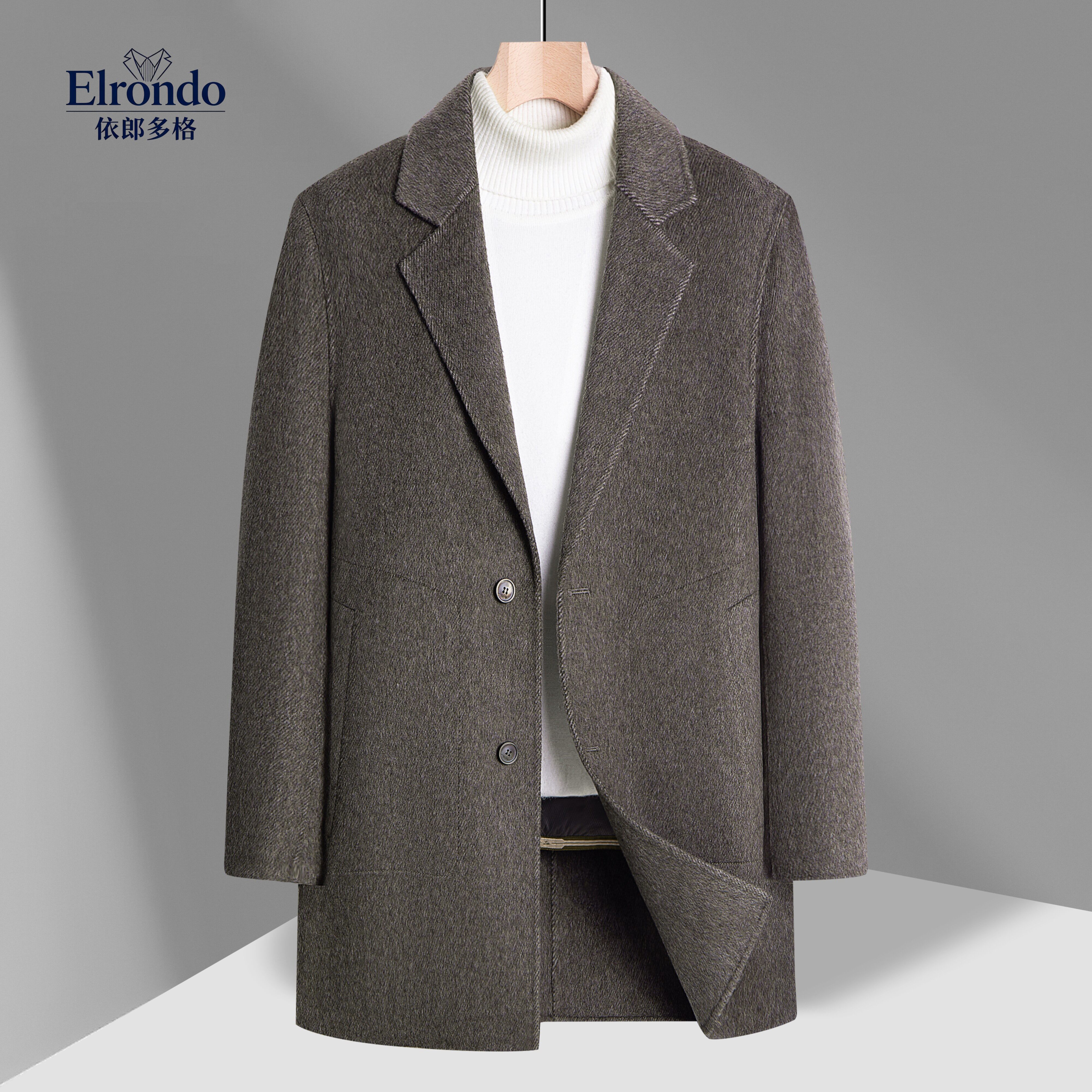 依郎多格男士毛呢大衣中长款西装领商务休闲秋季外套修身,男装,毛呢大衣,淘宝优惠券,粉丝福利购,淘宝优惠卷