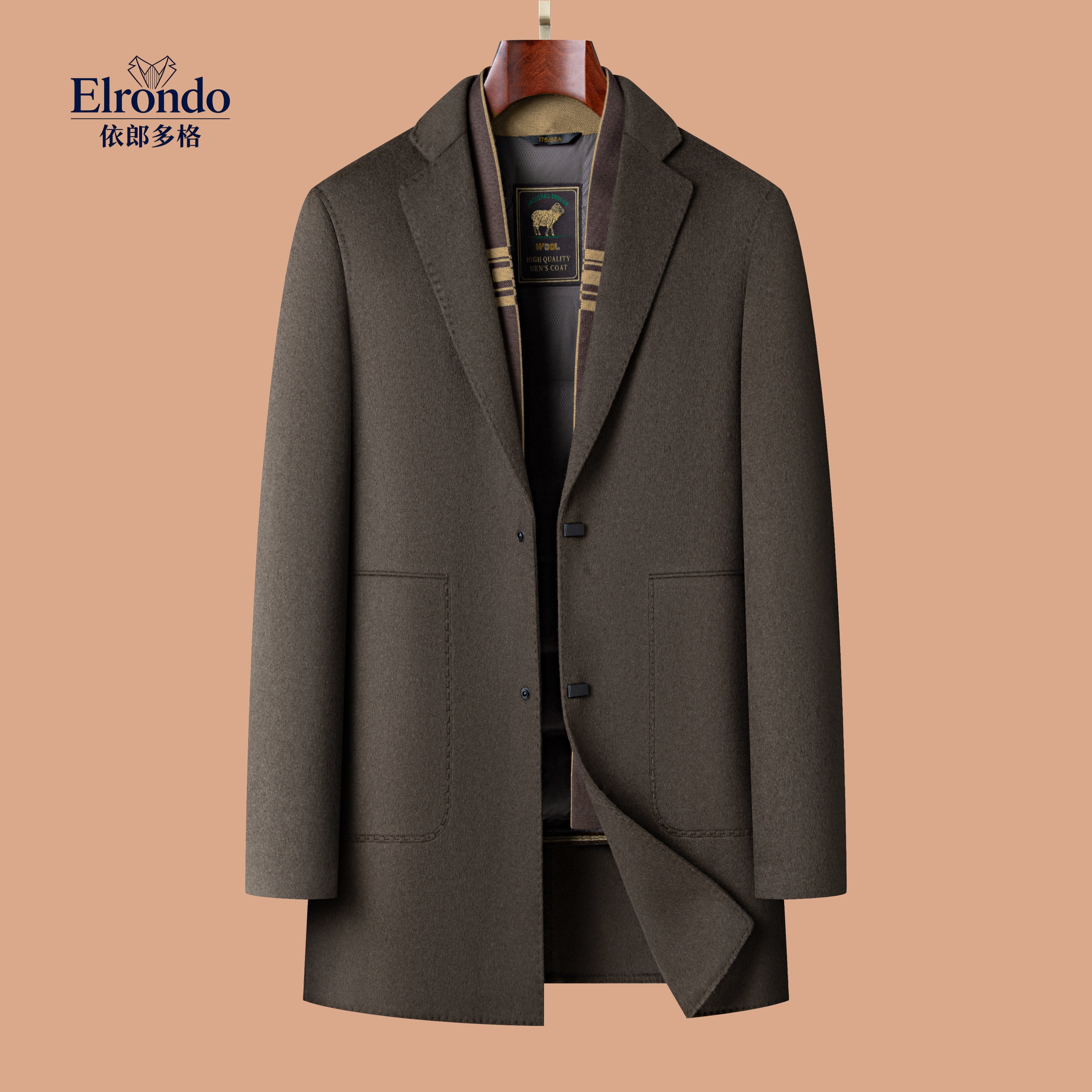 依郎多格秋冬男士绵羊毛中长款毛呢大衣西装领商务休闲保暖外套,男装,毛呢大衣,淘宝优惠券,粉丝福利购,淘宝优惠卷