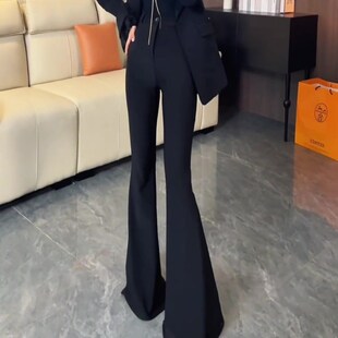 女2025新款 显瘦垂感休闲拖地长裤 黑色西装 子高腰修身 子 裤 大喇叭裤