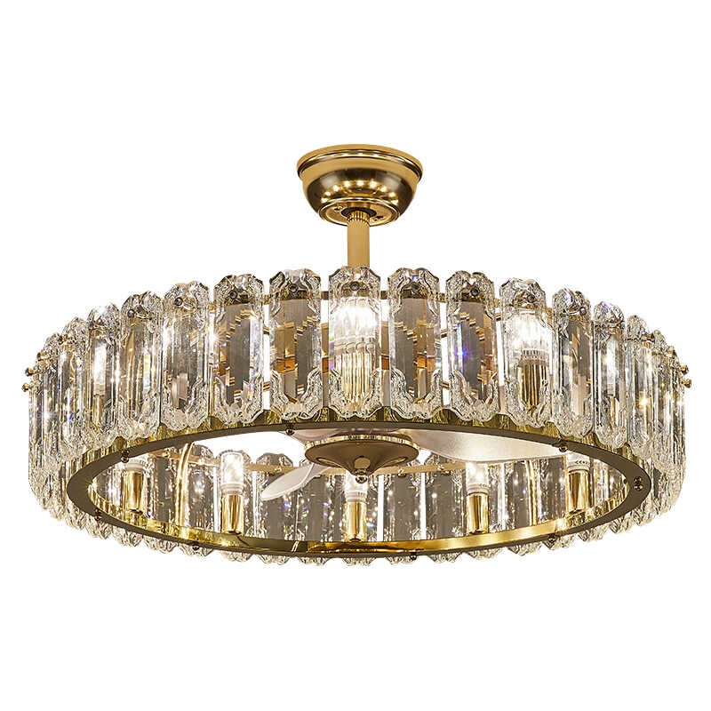 轻奢水晶风扇灯2024年新款家用客厅吊扇灯现代简约餐厅电风扇一体