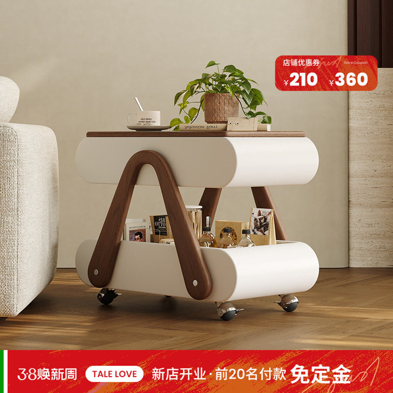 【预售】奶油风升降旋转边几多功能可移动茶几小推车设计师高级感