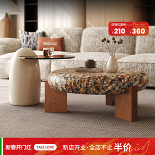 原创设计茶几中古风高级感圆形茶桌组合设计师新款可收纳大小茶几