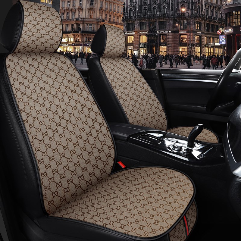 汽车坐垫四季通用半包围座套网红亚麻布艺座椅P套前排专用汽车座