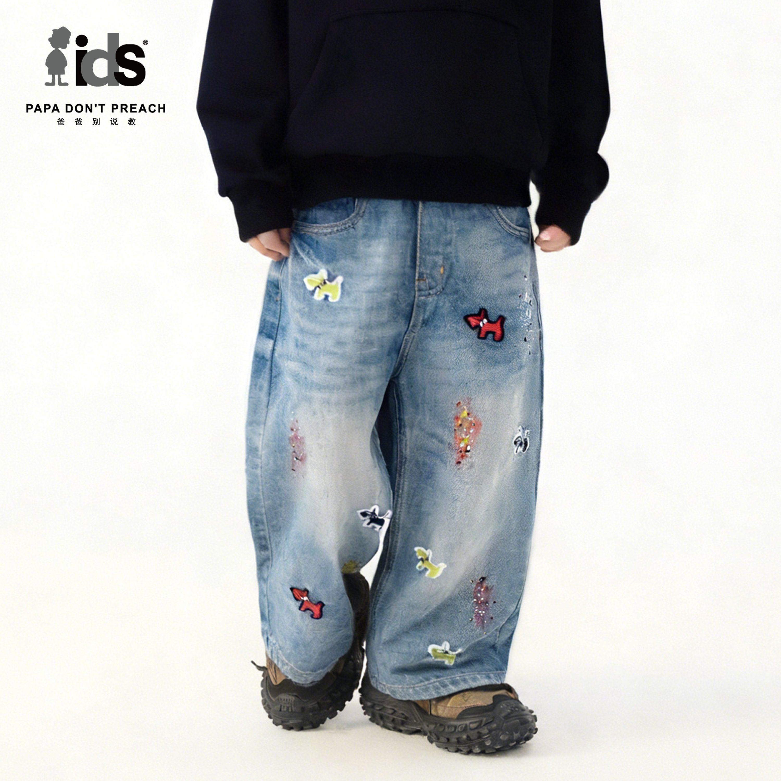 IDS童装卡通阔腿牛仔长裤