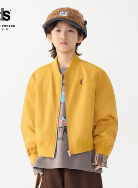 IDS童装外套小朋友防风保暖拼接格纹袖口复古短款棒球外套