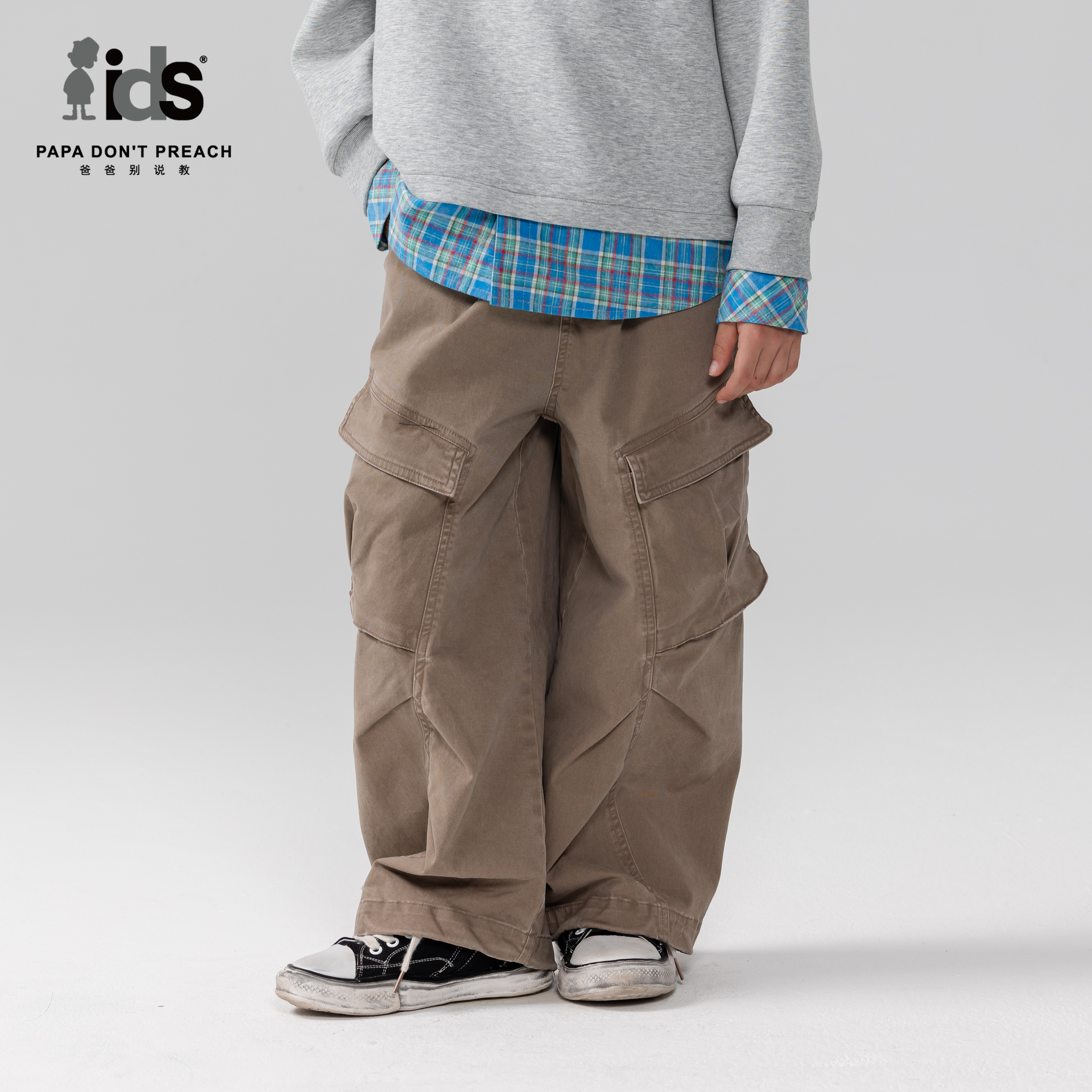 IDS童装复古宽松直筒工装长裤