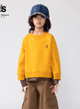 IDS童装卫衣男孩简约亲肤透气小朋友长袖圆领撞色假两件拼接卫衣