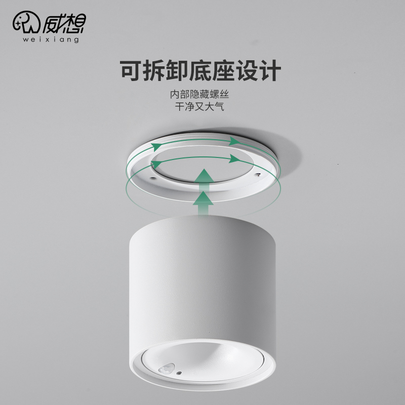 人体感应明装射灯入户门厅过道走廊灯光控一体楼道车库灯感应筒灯