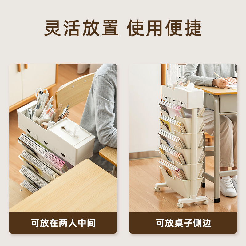 多功能书桌旁收纳置物架可移动带轮学生教室书本收纳神器桌边书架