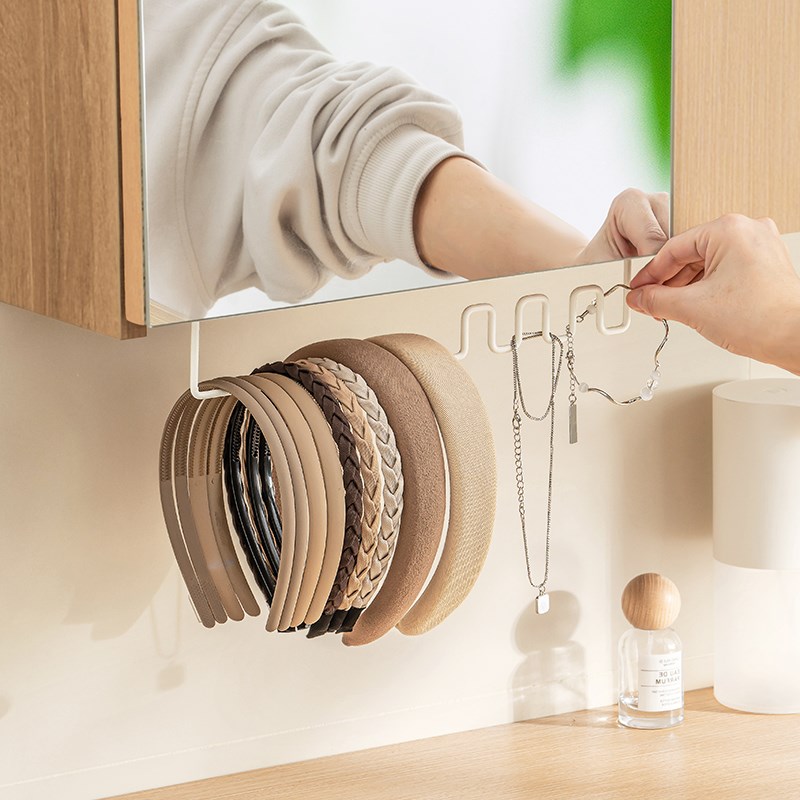 抓夹发箍收纳神器镜柜鲨鱼夹儿童头箍悬挂式整理化妆品置物架