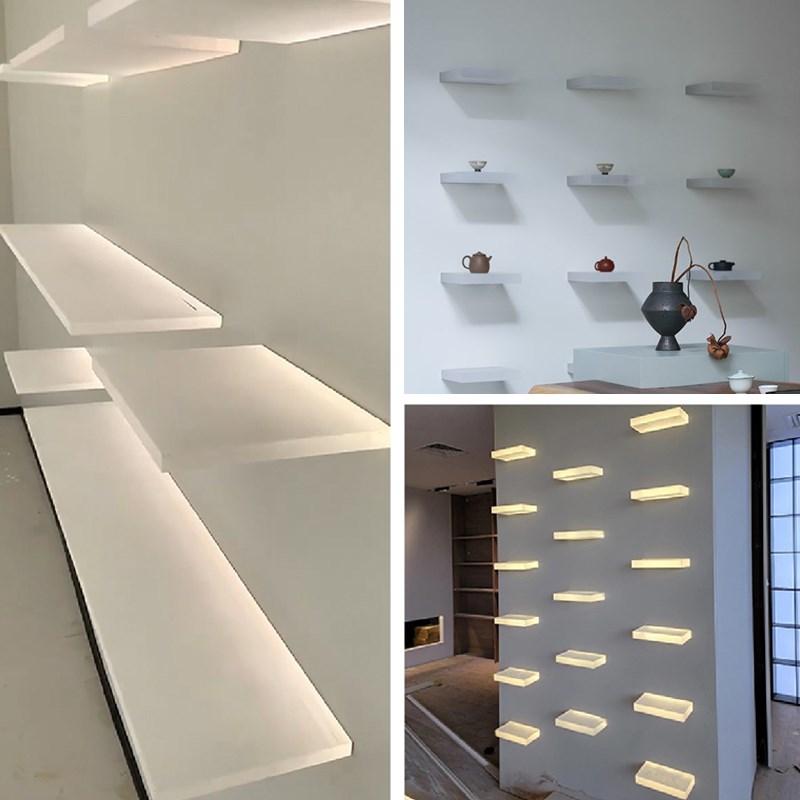 亚克力发光层板置物架明装导光板展柜磨砂透光酒柜一字隔板铝合金