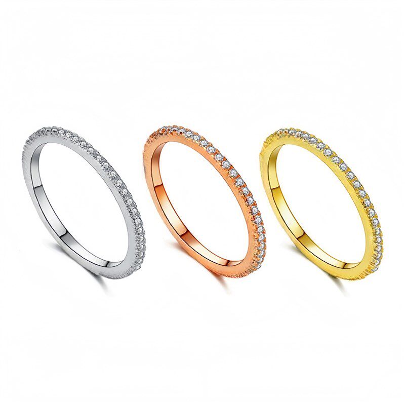 跨境货源欧美时尚爆款简约满钻戒指S925字14KR真金个性情侣款戒指