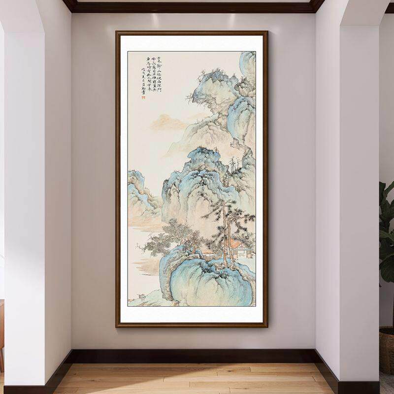 L1X中国风有框江山过道挂画入户壁画竖版山水画装饰画迎客松千里