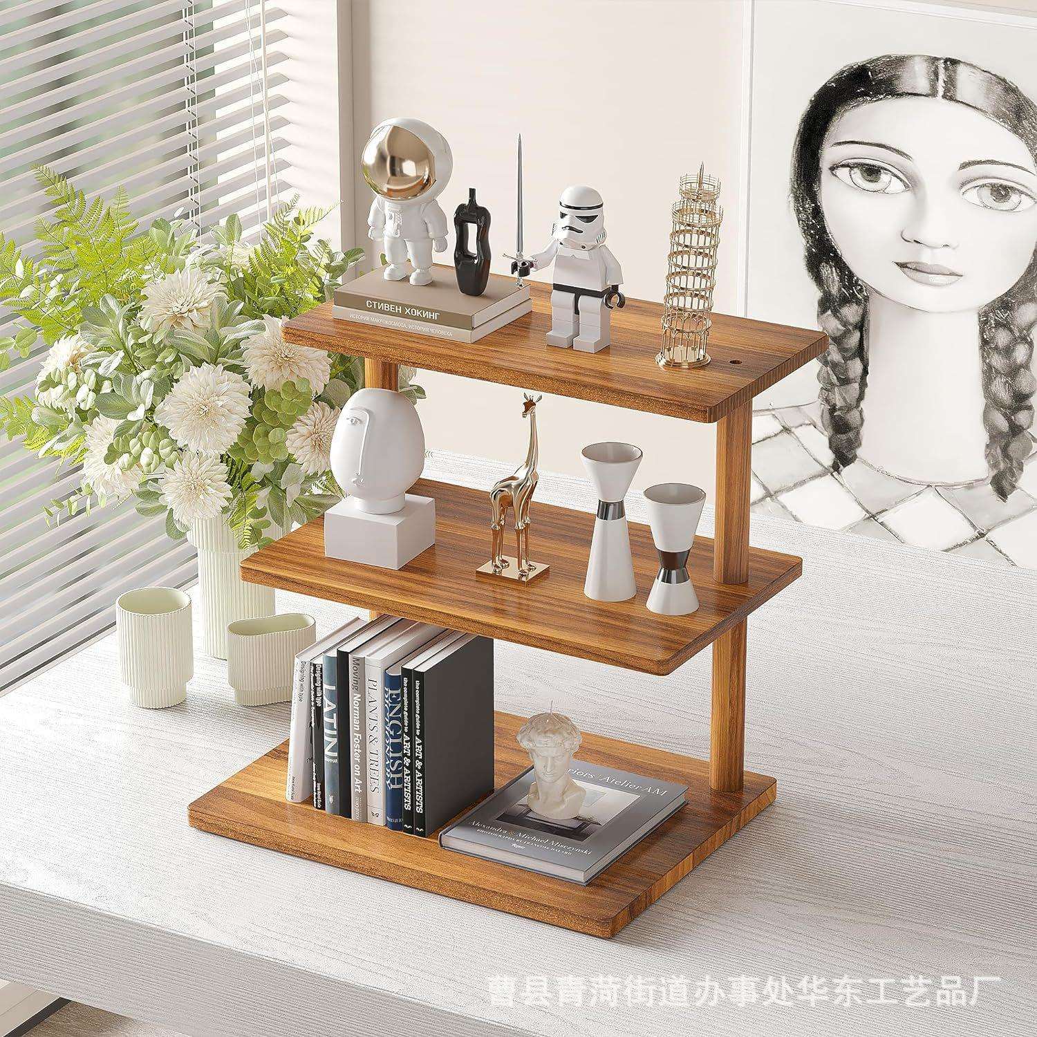 三层木质置物架蛋糕托盘梯形展示架甜品架桌面收纳架实木储物架