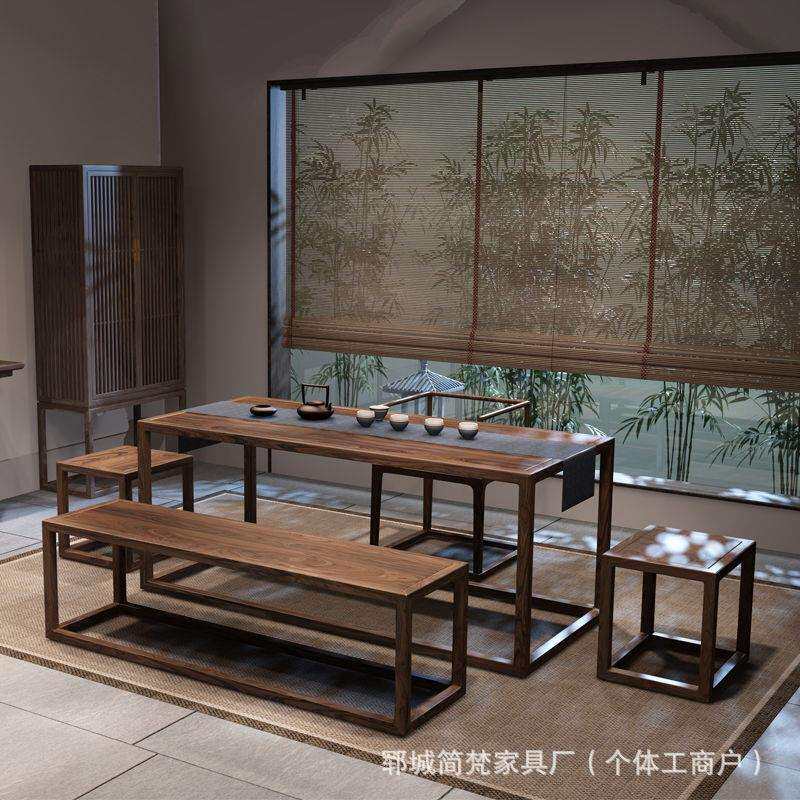 中式长方形老榆木茶桌办公泡茶台实木大板桌复古做旧饭店餐桌炕桌