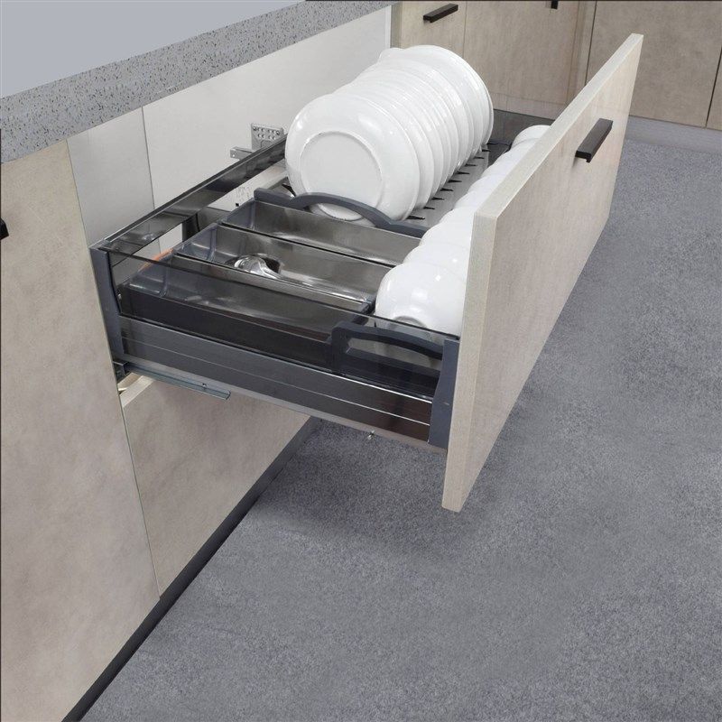 厂家三边太空铝不锈钢拉篮厨房橱柜拉篮置物架碗碟篮单层