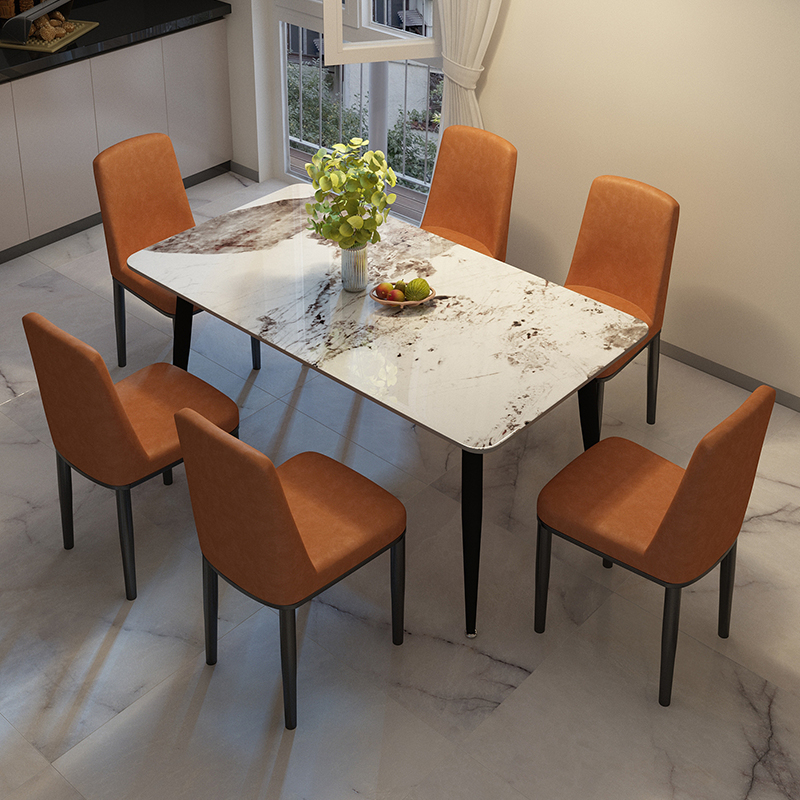 亮面岩板餐桌椅组合家用轻奢现代简约小I户型网红饭桌意式极简桌