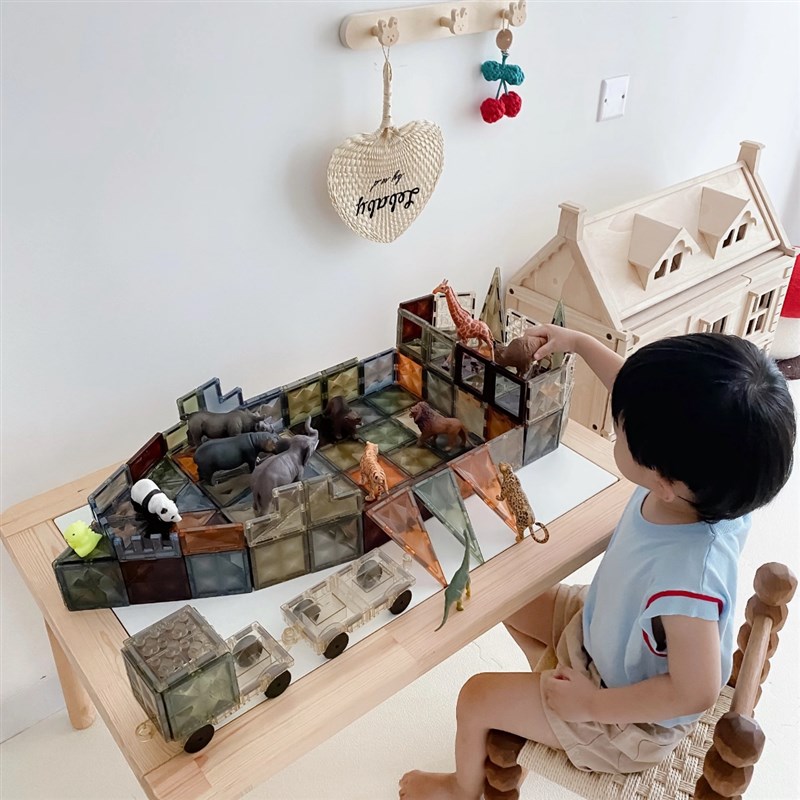 儿童磁力片钻面彩窗自然强磁积木拼图磁铁棒益智启蒙生日礼物玩具