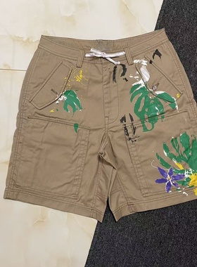 破锣重工复古做旧印花工装男士休闲短裤中裤五分裤