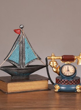 复古电话机留声机摆件美式客厅酒柜柜子装饰品书柜书架工艺品摆设