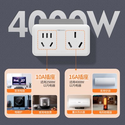 国际电工16A插座转换器16转10A转换插头大功率空调热水器一转二