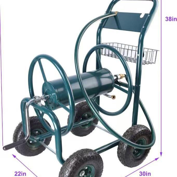花园水管车小型四轮金属水管收纳车 可缠绕金属工具水管车