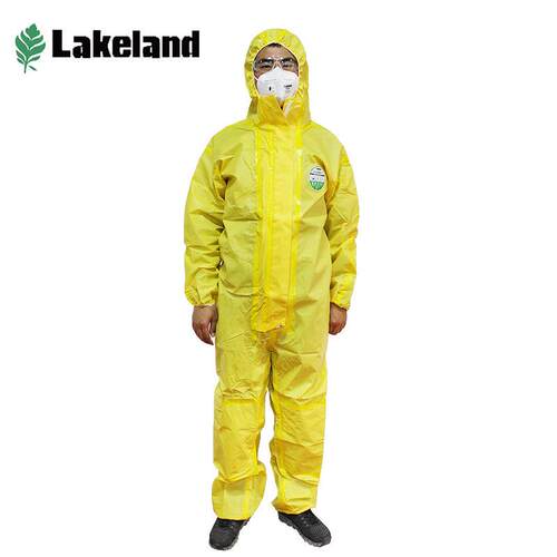 雷克兰凯麦斯1 CT1S428E防化服 黄色 耐酸碱化学品连体带帽防尘服