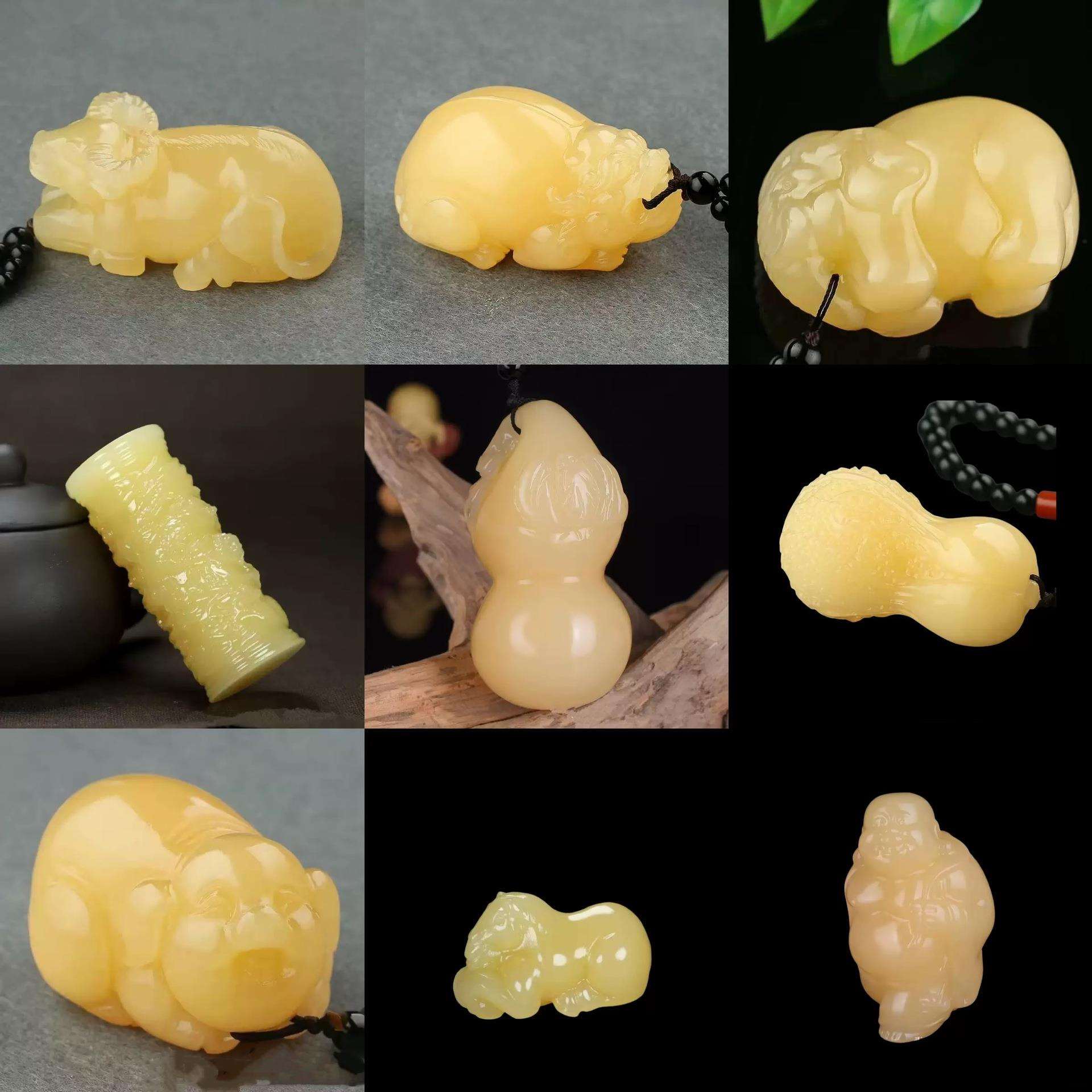 天然米黄玉貔貅手把件直播高货黄玉白菜福猪金蟾玉器文玩把件