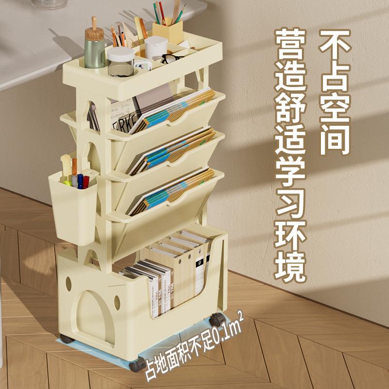 教室书本杂志收纳架文具作业绘本收纳柜桌边塑料置物架可移动书架