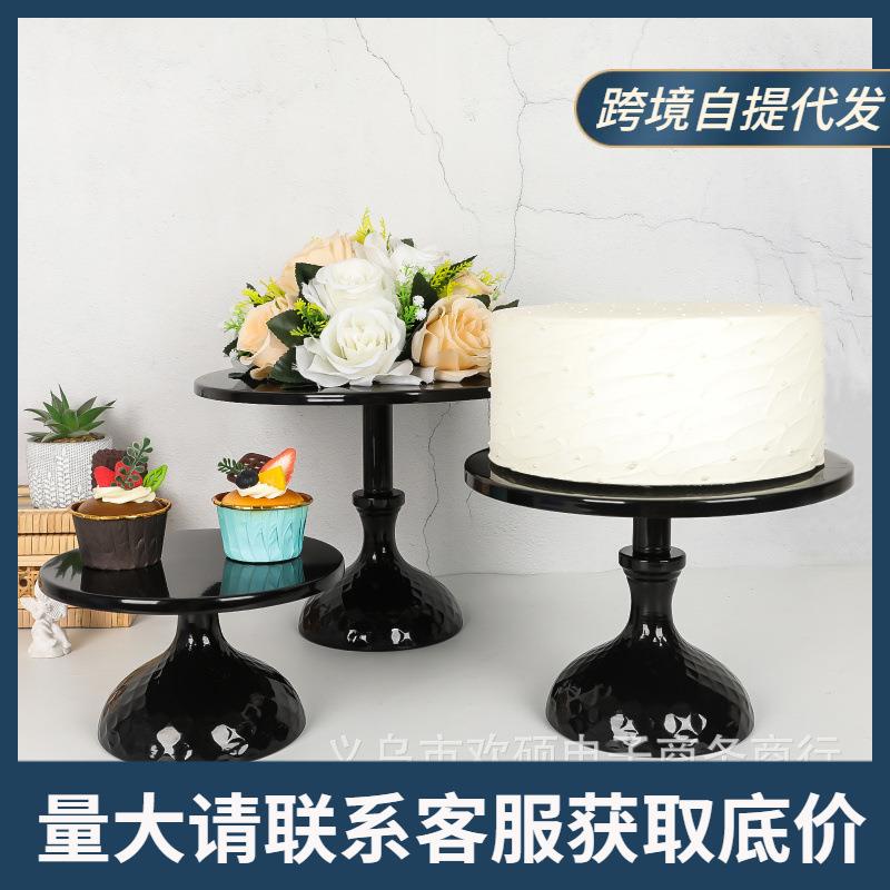 跨境布置歇盘道具蛋糕高脚蛋糕架茶金属蛋糕铁艺托盘婚庆心盘盘点