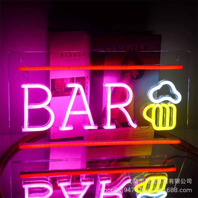 跨境现货LED亚克力背板霓虹灯 酒吧装饰氛围灯 BAR啤酒霓虹灯