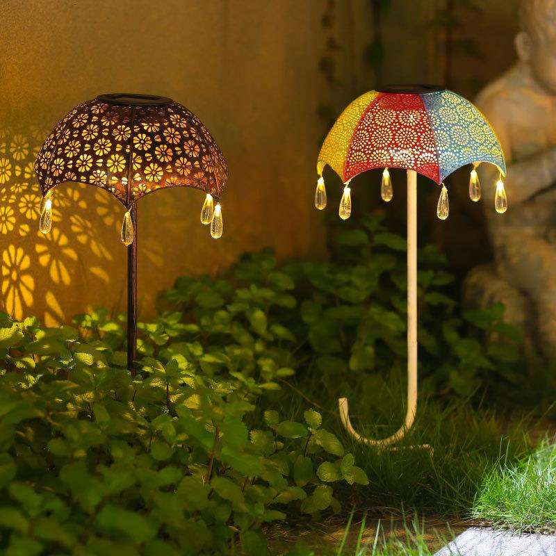 太阳能户外庭院灯雨伞灯草坪灯家用插地灯装饰铁艺花园氛围景观灯