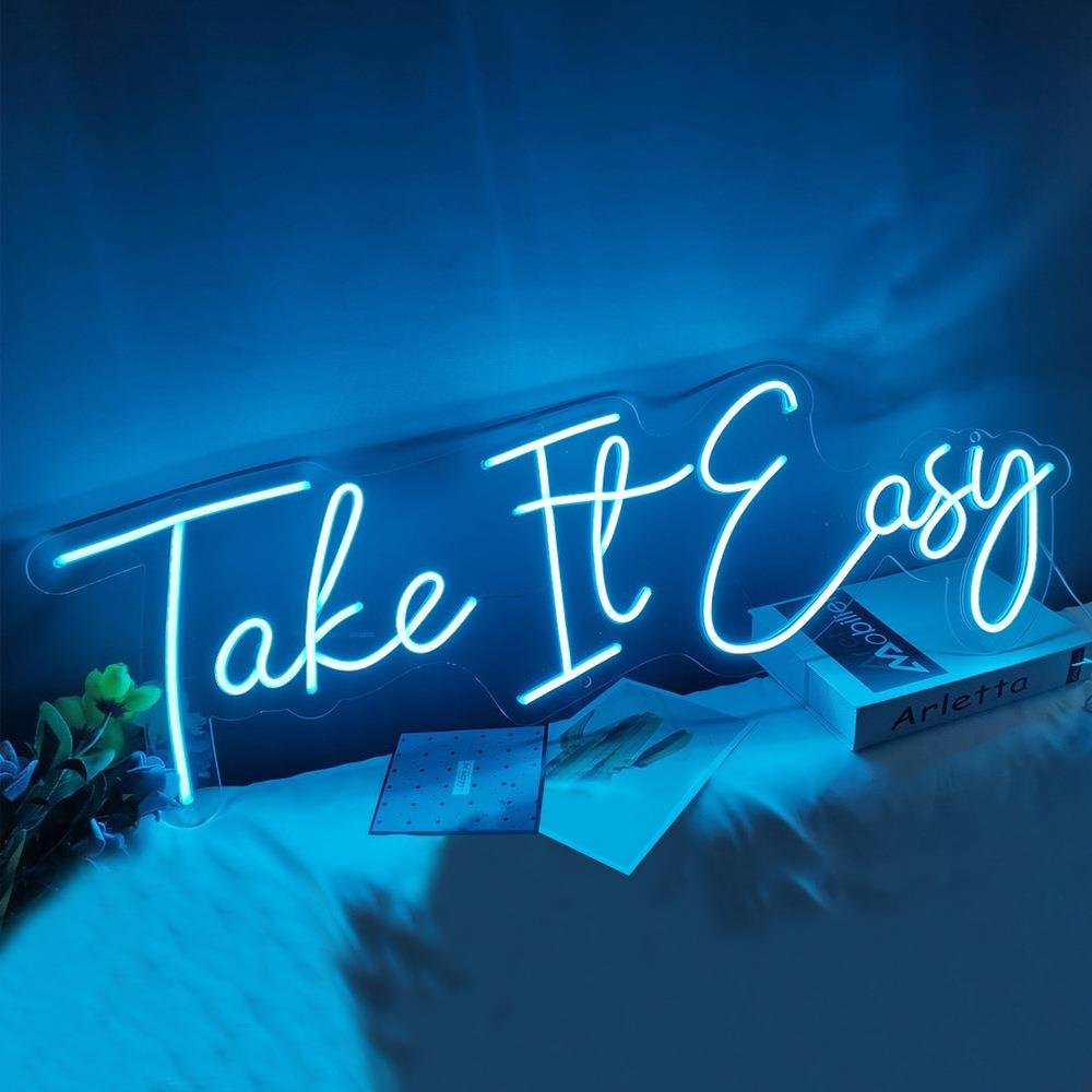 亚克力英文霓虹灯发光字招牌Take it easy字母造型灯外贸义乌供货