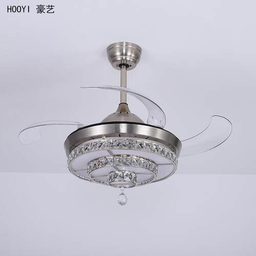 中山灯具跨境电商隐形水晶遥控led电风扇吊灯吊扇灯智能欧盟认证