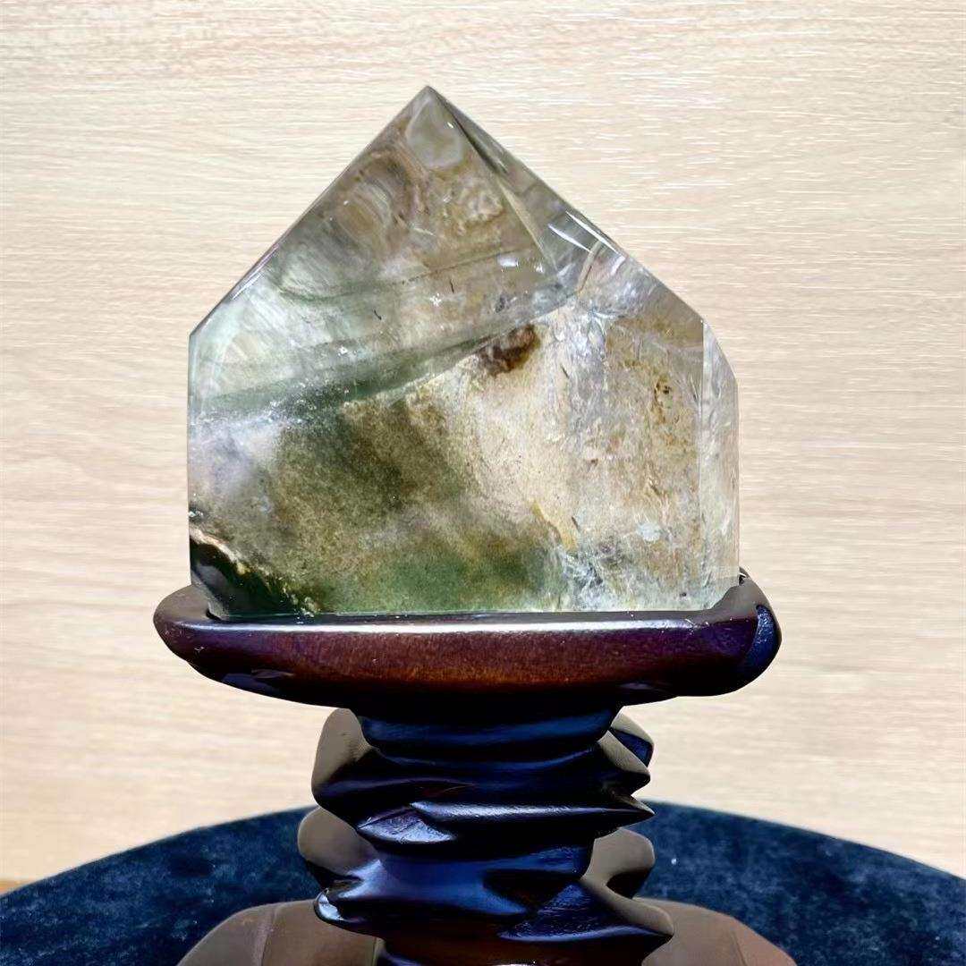 天然水晶红绿幽灵景石千层山聚宝绿幽灵 金字塔幽灵原石摆件