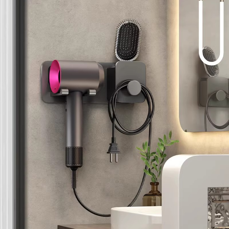 吹风机置物架免打孔卫生间收纳绕线电吹风挂架吹风筒支架浴室架子