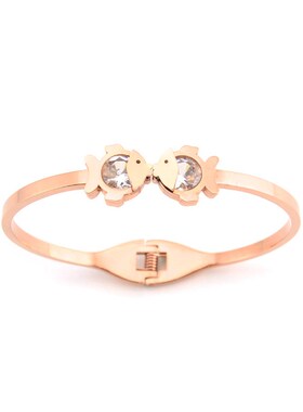 春季个性饰品时尚金鱼锆石玫瑰金不锈钢手镯弹簧开口手环厂家直销