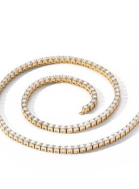 欧美跨境4mm弹簧扣不锈钢网球链锆石项链嘻哈饰品高级感男士项链