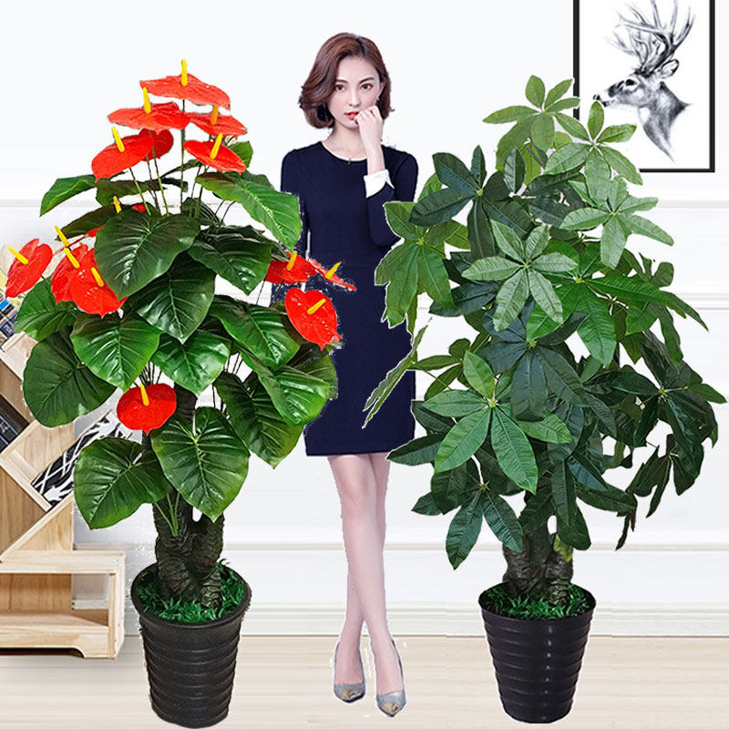 假树发财树仿真植物红掌大型落地盆栽树塑料假花客厅室内装饰绿植
