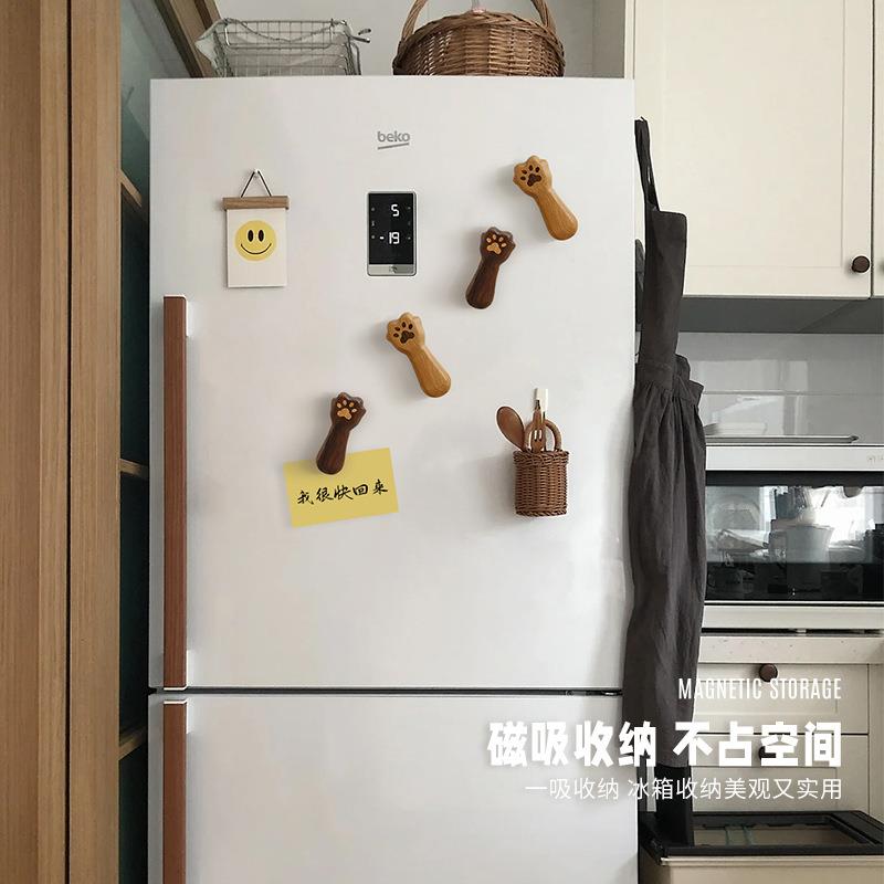 网红实木起子啤酒褐本贴磁贴起瓶器猫爪黑胡桃开瓶器可爱创意冰箱