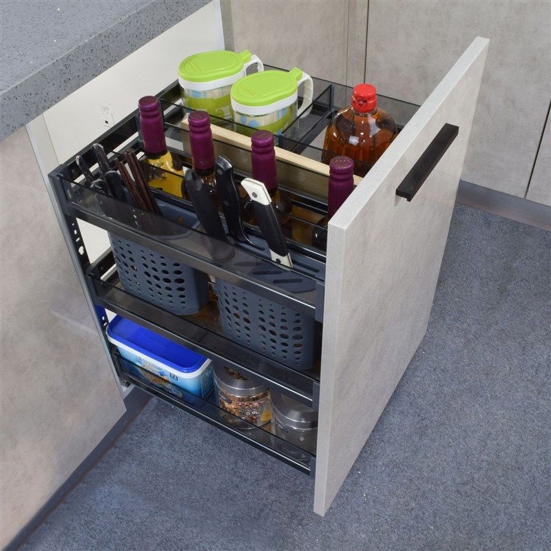 厂家太空铝不锈钢拉篮 厨房橱柜拉篮调味瓶拉篮厨房置物架