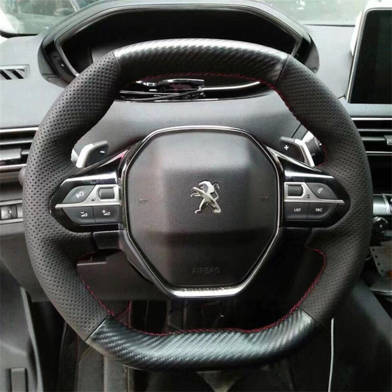 标致新308专用手缝方向盘套老408X 508L 2008 5008碳纤维全包把套