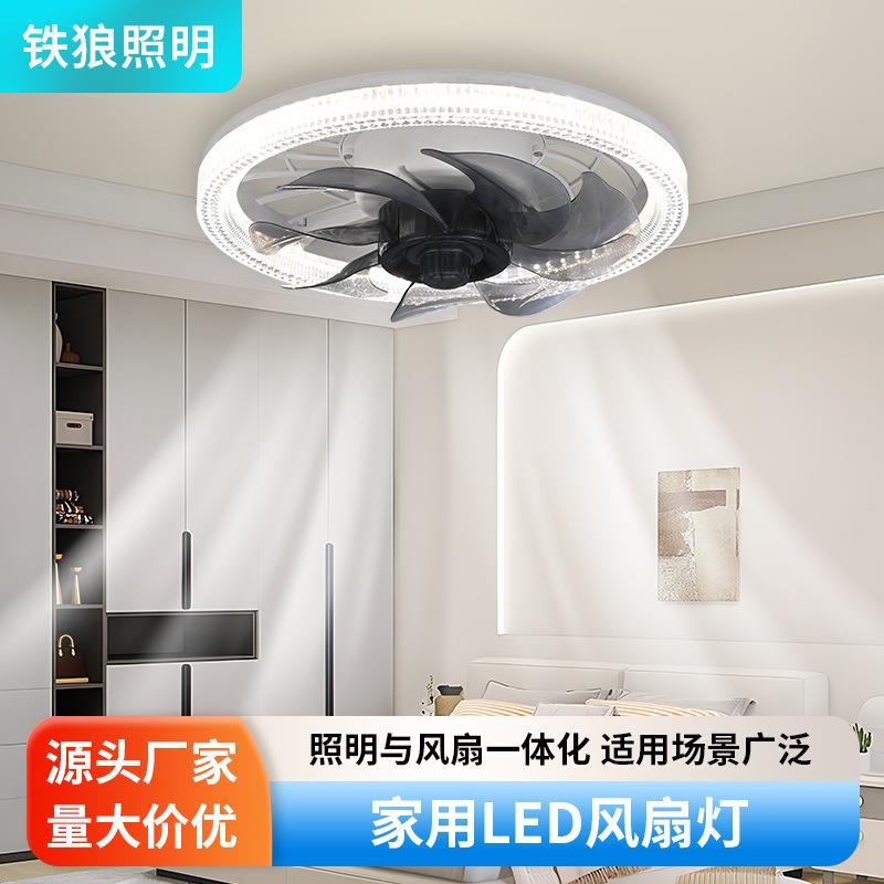 LED螺口水晶风扇灯卧室吸顶吊扇灯一体三色调光灯遥控调光