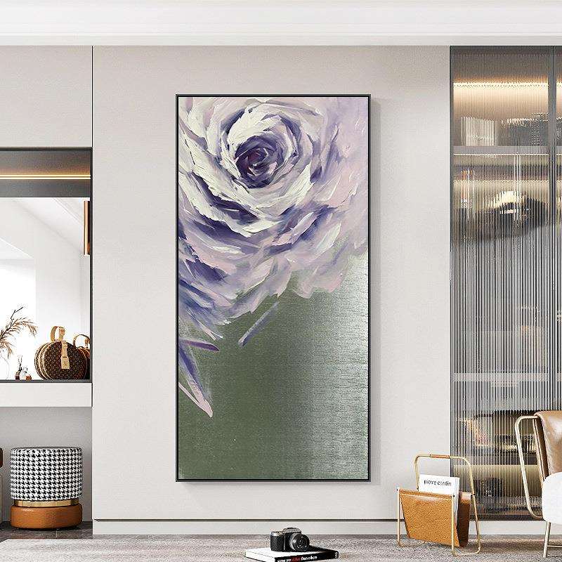 现代简约入户玄关装饰画抽象手绘花卉玫瑰油画新中式走廊过道挂画