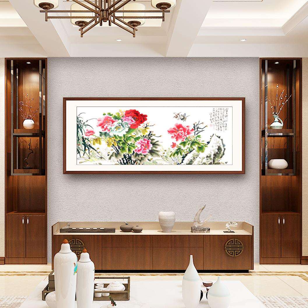 新中式风格仿苏绣刺绣装饰画挂画古典风富贵神仙富贵牡丹