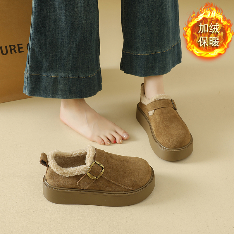 厚底加绒勃肯鞋女2025新款冬季保暖棉鞋一脚蹬博肯乐福鞋雪地靴